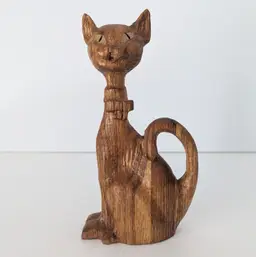 VTG Mid Century Style Hand Carved Wood Alley Cat Statue Figurine 7.25" H