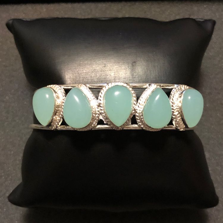 925 Sterling Silver Aqua Chalcedon Cuff Bracelet