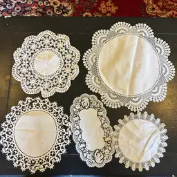 Mixed Lot of 5 Vintage Linen Centered Hand Crocheted Lace Edged Doilies #53