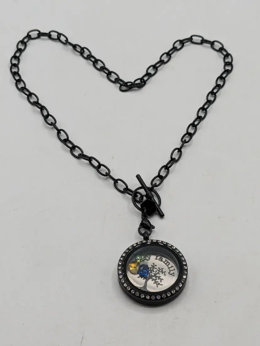Origami Owl ' My Family' Hinged Locket Black Chain Necklace