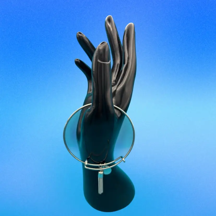 Minimalist Silver-Tone Bangle Bracelet with Tassel Charm