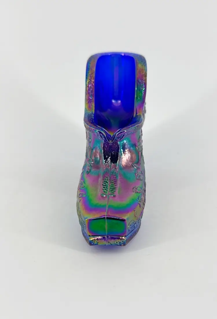 Vtg Westmoreland Blue Iridescent Glass Shoe Slipper Square Toe