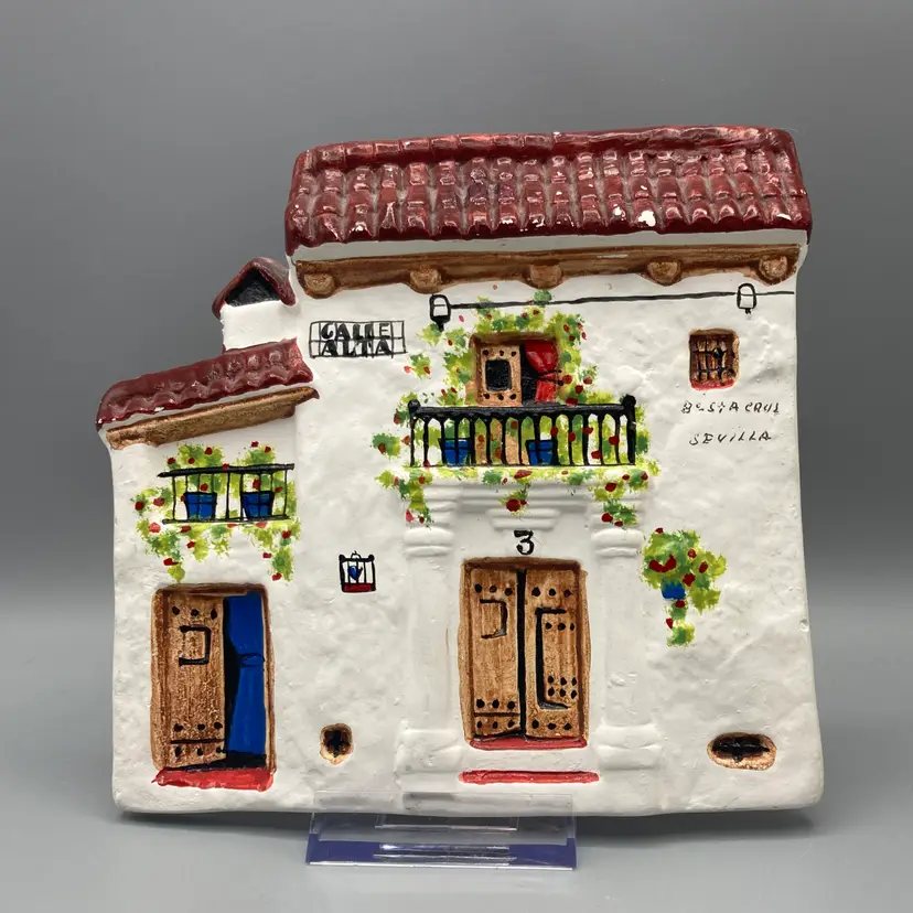 Vintage Spanish Pottery Calle Alta Sevilla House Wall Hanging - Signed