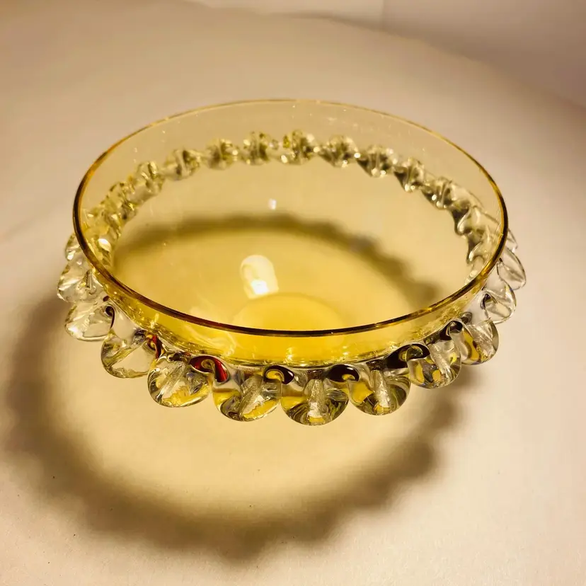 #0505 Yellow - Vintage Glass Bowls with applied Rigaree