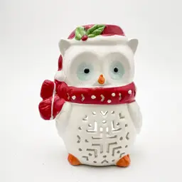White Owl Ceramic Candle Holder Christmas 5.5"H 3.5"W B25