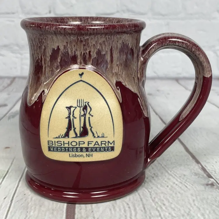 Stoneware Mug Deneen Pottery Bishop Farm Lisbon NH Handmade In USA Burgundy Red