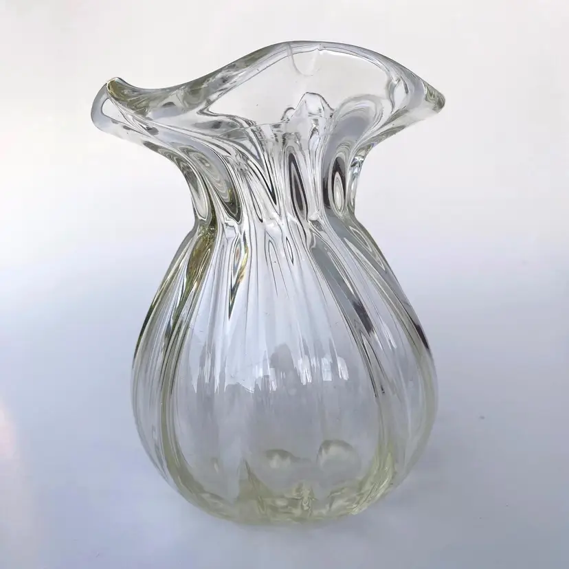 1950's Clear Glass Ruffled Design Vase