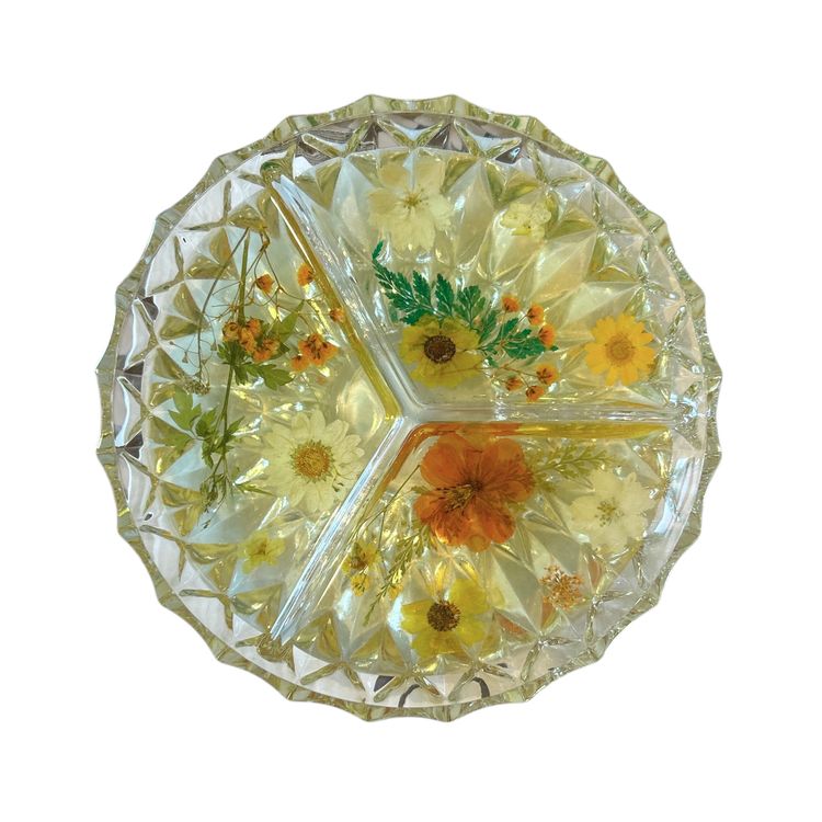 Pressed Flower Divided Resin Glass Dish