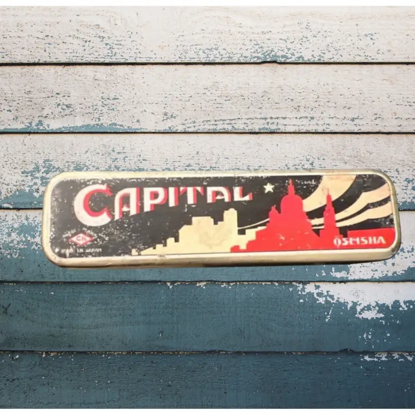 1930s Vintage Rare CK Trademark Capital Oseisha Harmonica Tin Box Japan Music