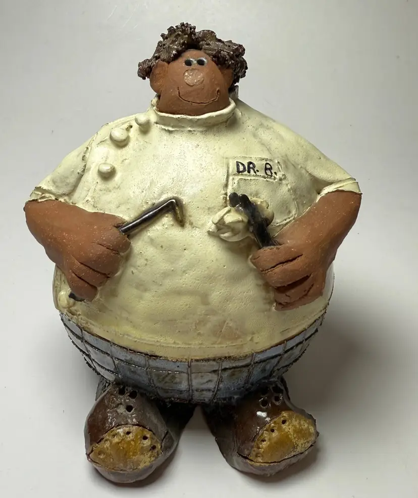 1984 Sara Meadows Clay Art Balloon People Dr B Dentist Molar Figurine Statue