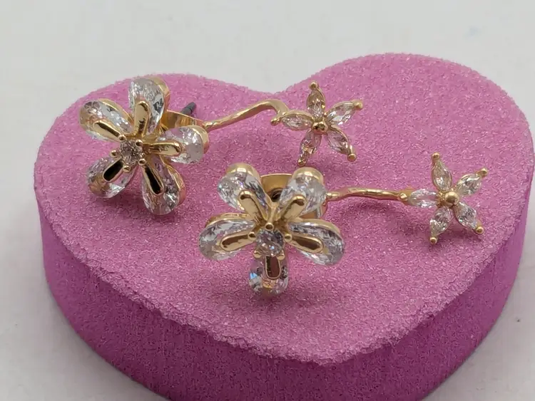 Lonna & Lilly Gold Tone CZ Flower Convertible Earrings NOS