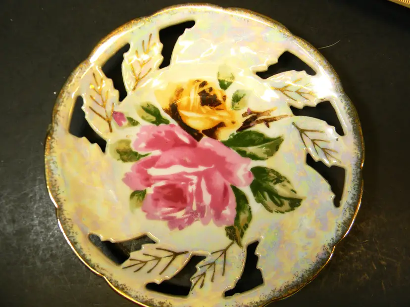 Cherry China with two hand painted Rose Pattern and Gold Trim