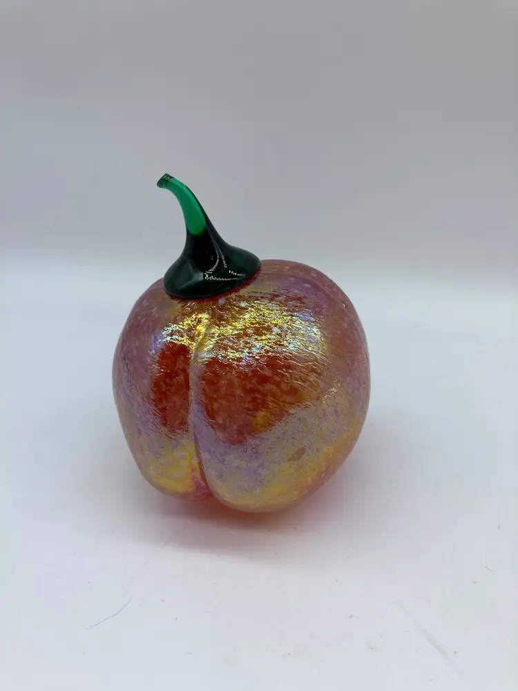 Vtg Glass Eye Studio PEACH Hand Blown Iridescent Art Glass Fruit Sculpture