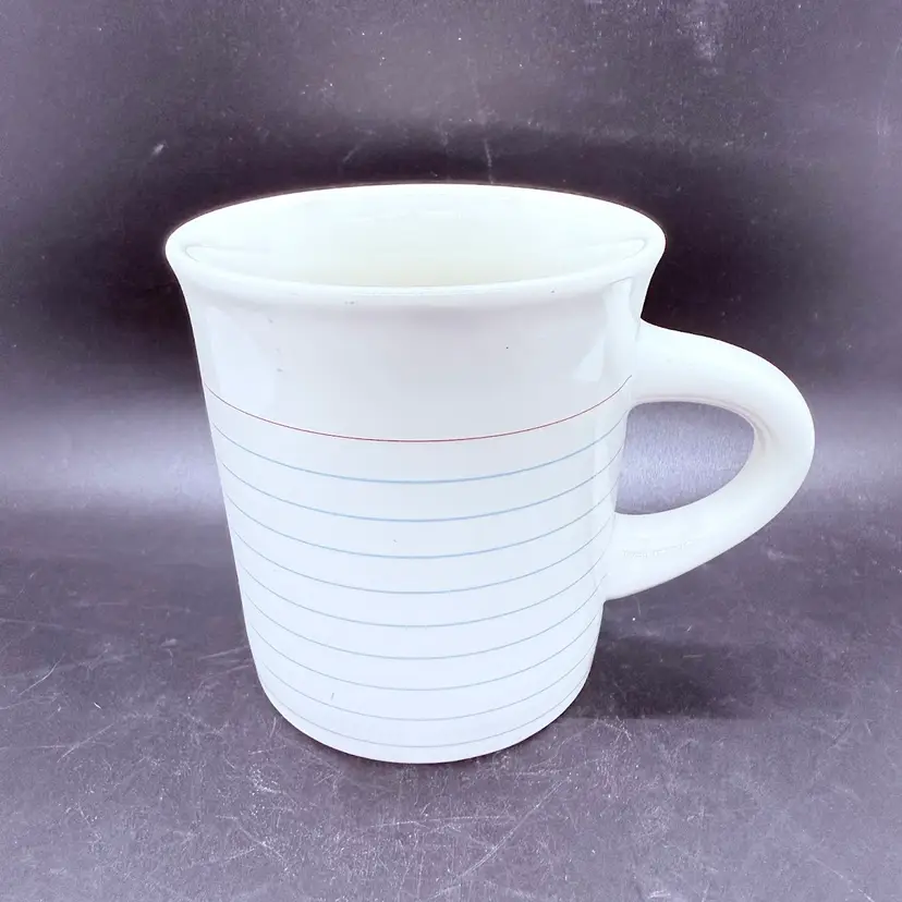 Fishs Eddy Lined Paper Mug Diner Style Ceramic Coffee Cup Teacher Student Notes
