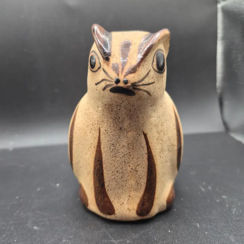 Handcrafted Tonala Vintage Ceramic Chipmunk Figurine With Painted Floral Design