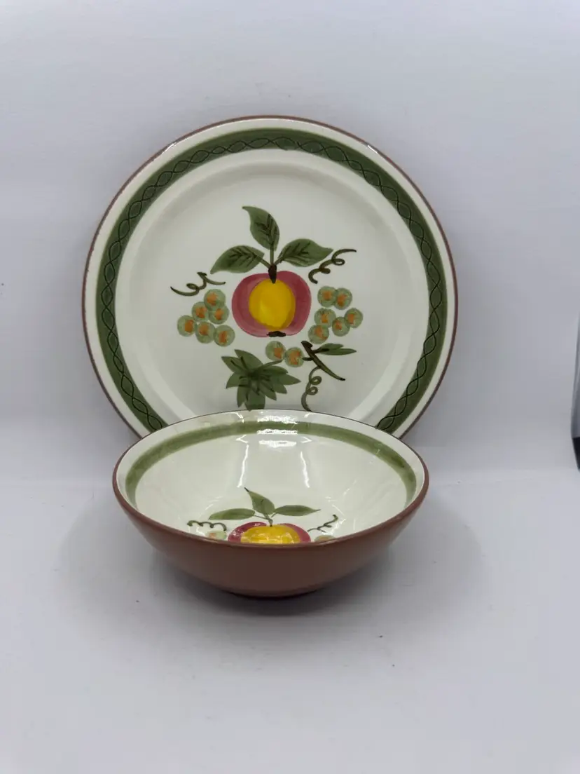 Vintage Stangl Pottery "Apple Delight" pattern plate and bowl