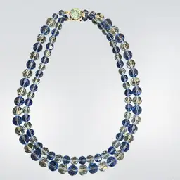 Vintage Made In Austria Blue Crystal 2 Strand Necklace Graduating Size Beads 17”