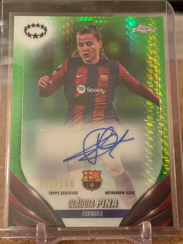 Claudia Pina 2023-24 Topps Chrome Auto /150 Neon Green Prism Refractor A-CP Barcelona Spain