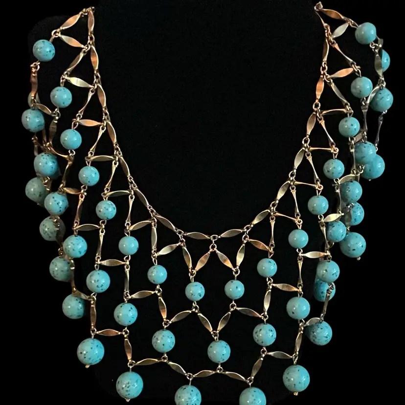 Beautiful Vintage Chainmail And Bead Bib Necklace