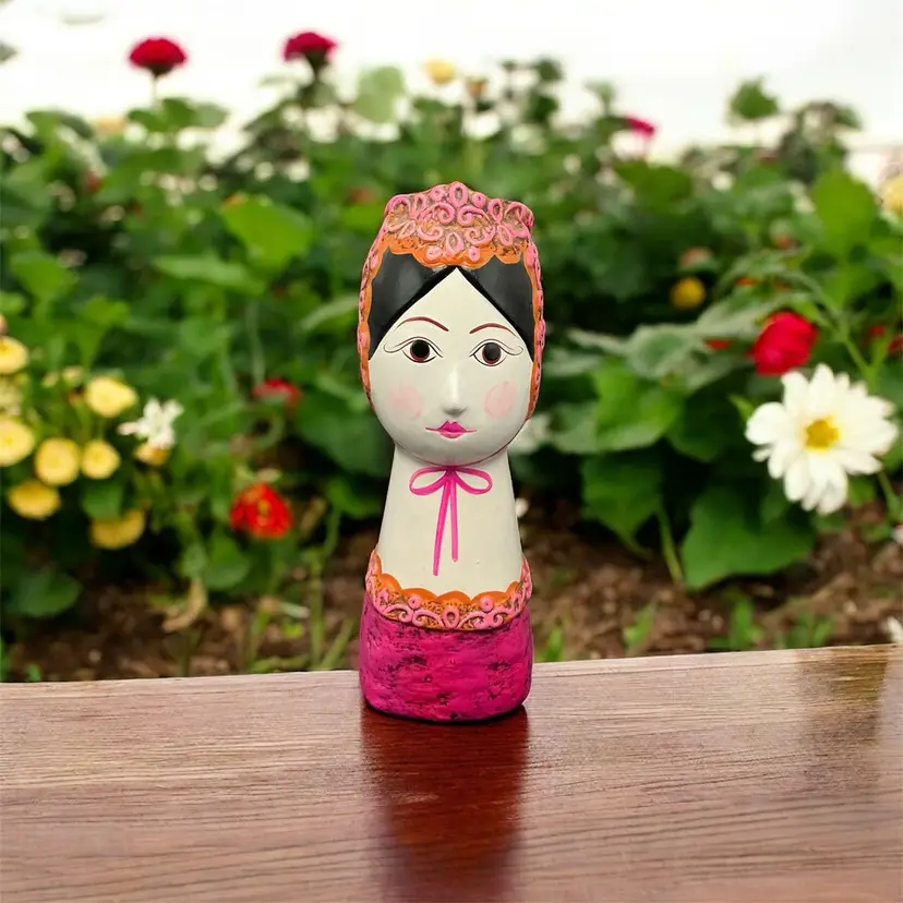 Day glow Hand Painted Paper Mache Fancy Lady Penny Bank 4βx3 1/2βx10β