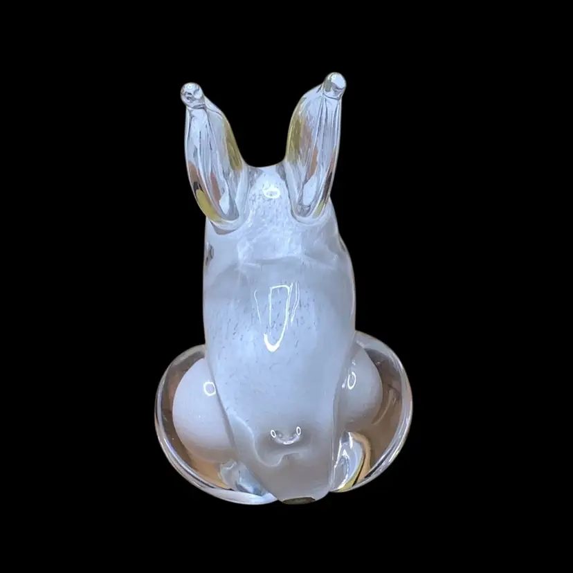 11. Hand Blown Art Glass Bunny Rabbit clear with White 5