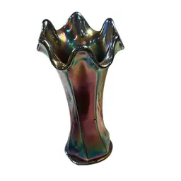 Fenton Magical Iridescent Cobalt Carnival Glass Vase - 6”