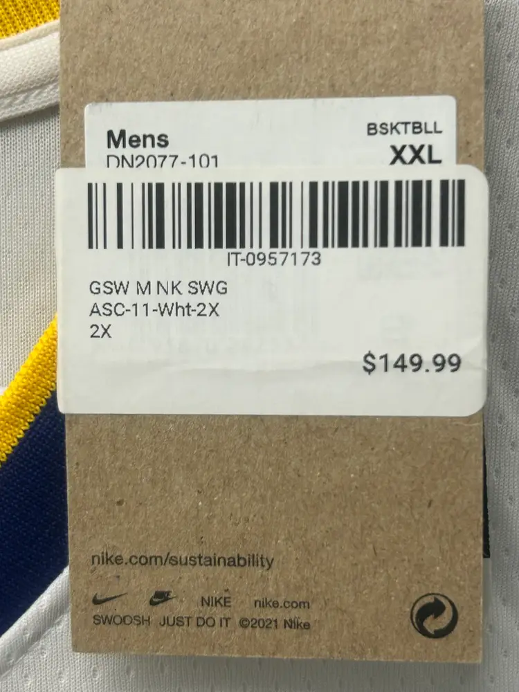 New-Men's Nike White Klay Thompson Golden State Warriors Swingman Badge Jersey 2XL $150