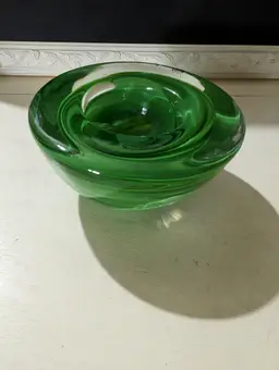 Green Swirl Design Glass Kosta bota Candle Votive.