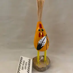 Navajo Folk Art Hand Carved Bird Chicken, Orange, Artist Signed with Tag