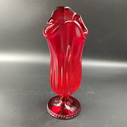 Vtg Fenton Red Art Glass Swung Vase