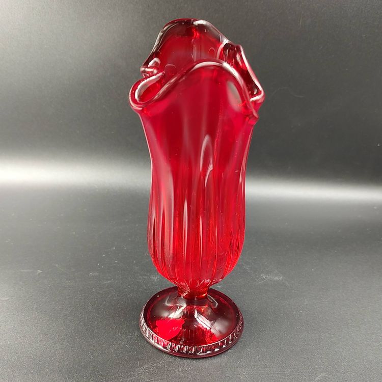 Vtg Fenton Red Art Glass Swung Vase