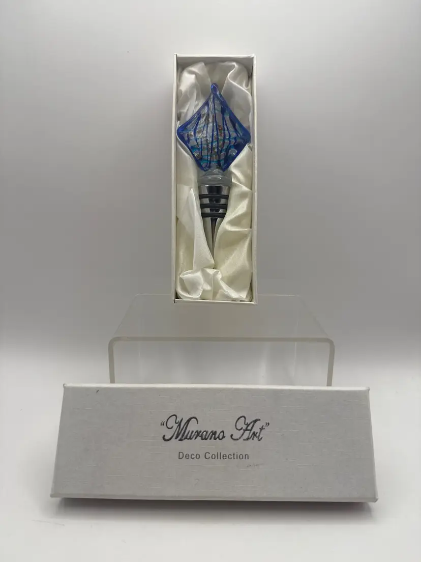 Murano Art Deco Collection Dichroic Gold and Silver Details Wine Bottle Stopper