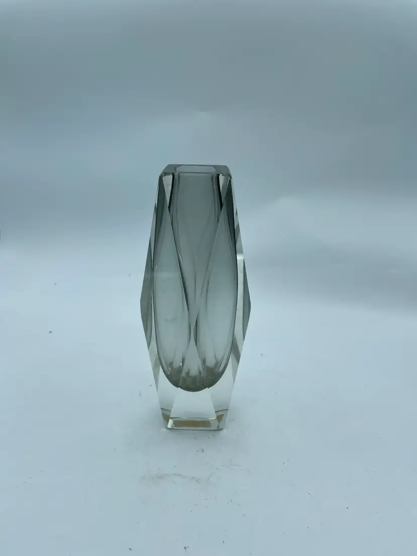 Alessandro Mandruzzato Murano Faceted Geometric Glass Vase / 1960s Vintage Decor