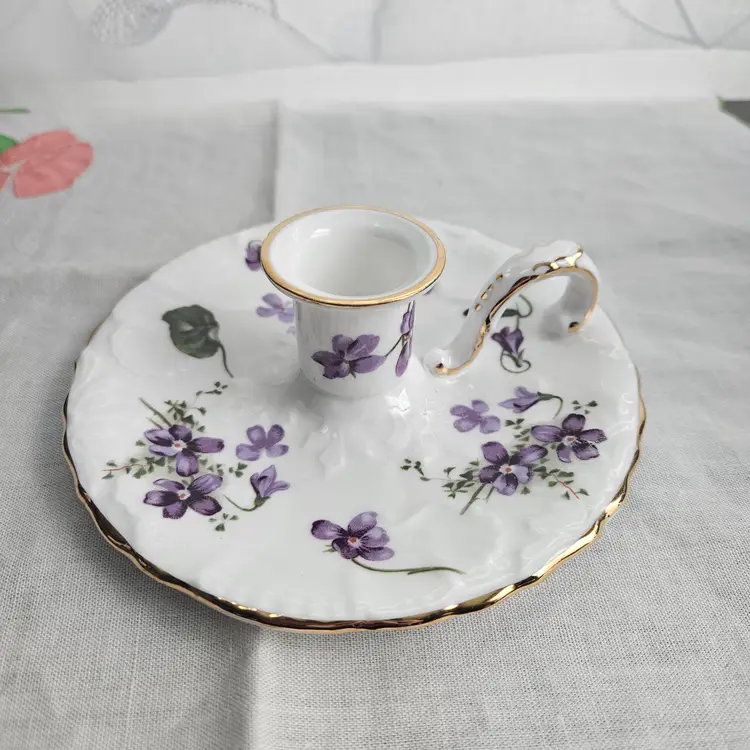 Hammersley Candle Stick Holder Victorian Violets Bone China England