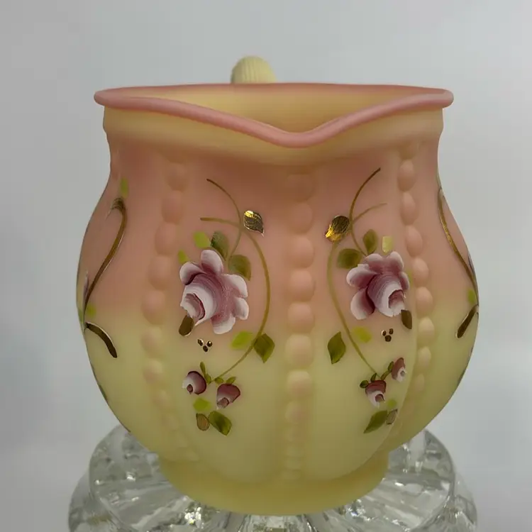 Fenton Burmese “Rose” Beaded Melon Pitcher 5.5H 7W