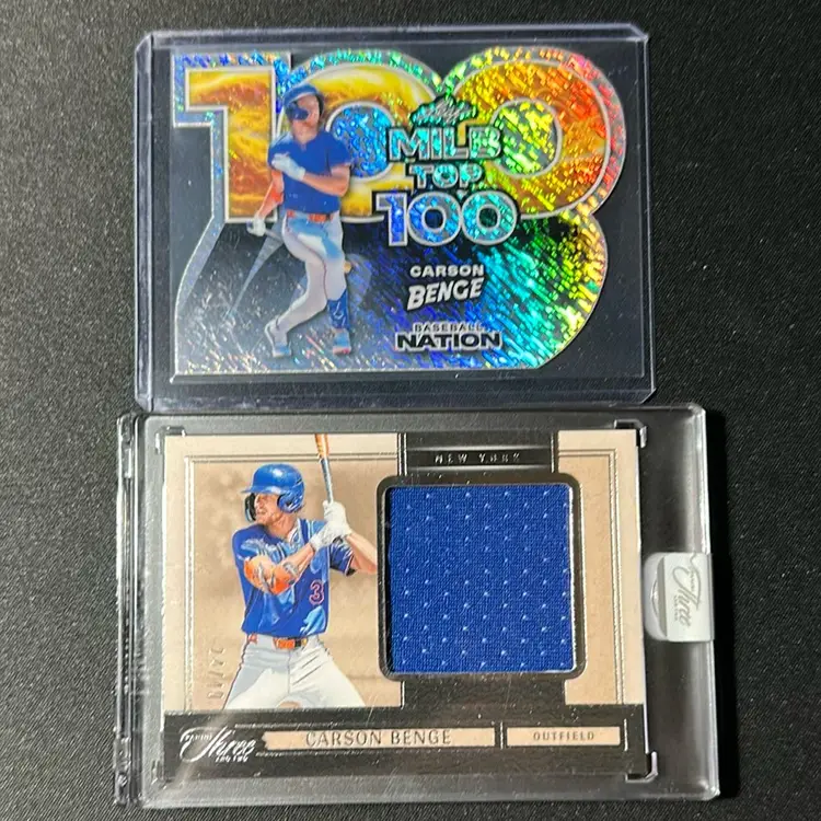 Carson Benge Three And Two Patch /49, Leaf Baseball Nation Top 100 /15 New York Mets