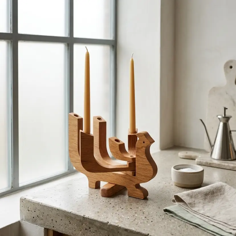 Vintage Mid-Century Modern Articulated Wooden Peacock Candelabra