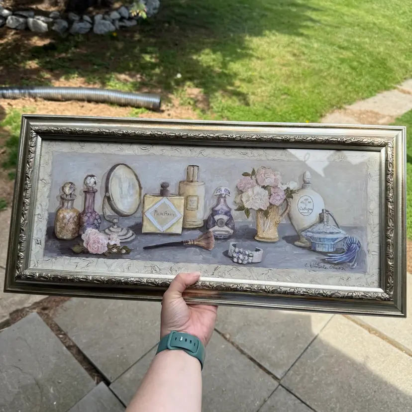 Vintage C Winterle Olson Victorian Vanity Beauty 22”x10.”5 Framed Signed Picture