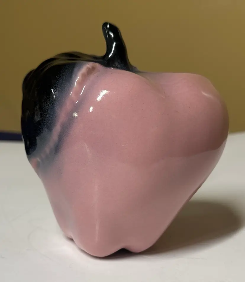 Pink and Black Ceramic Apple Vintage MCM Wall Pocket Vase. Circa 1950's 5.5”