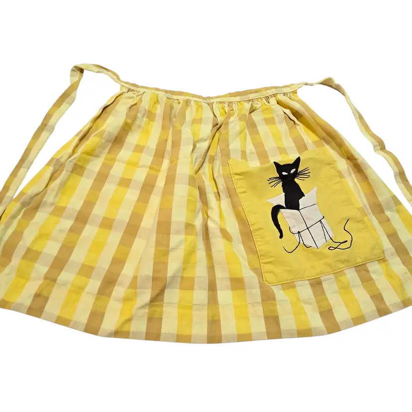 MCM Yellow Plaid Black Cat Apron