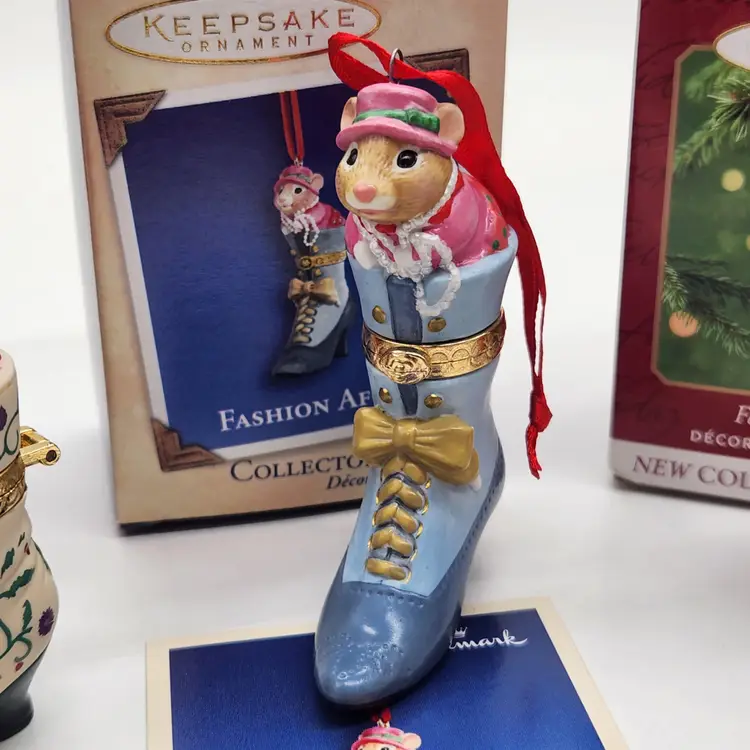 Vtg 2000, 2001 & 2002 Hallmark Keepsake Christmas Ornament Fashion Afoot Series