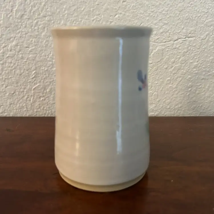 Vintage Studio Pottery Floral Mug Cottagecore Artist Signed Neutral