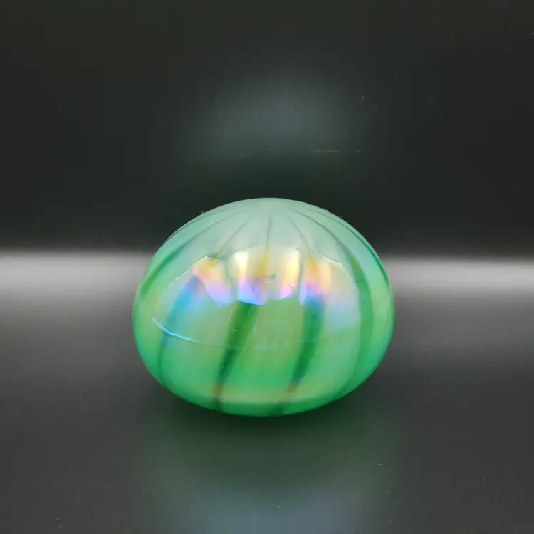 Levay Glass Green Iridescent paperweight GLOWS