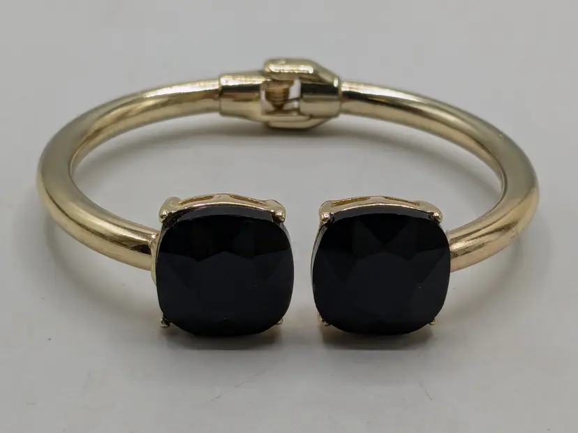 Cache Gold Tone Black Faceted Rhinestones Hinged Bracelet NWOT