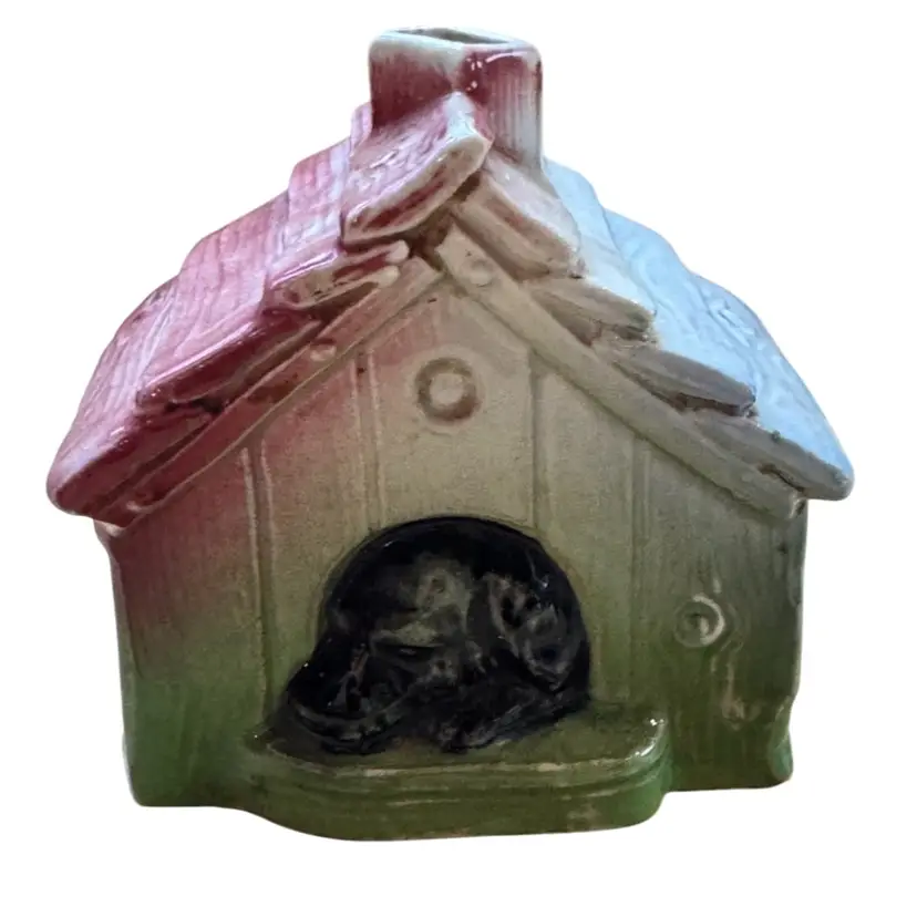 Pink and green dog house piggy bank made in Austria