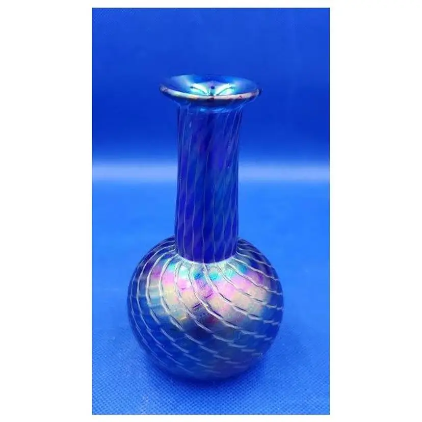 Vintage Signed and dated Art glass Iridescent vase