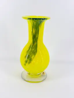 Kalina Art Glass 8.25" Yellow Mottled Vase Made In Poland