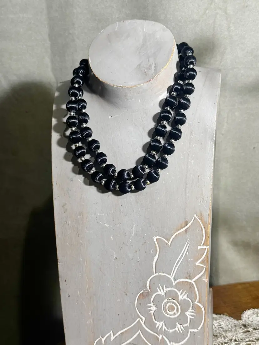 Vintage Silk Wrapped Beads Necklace 28”