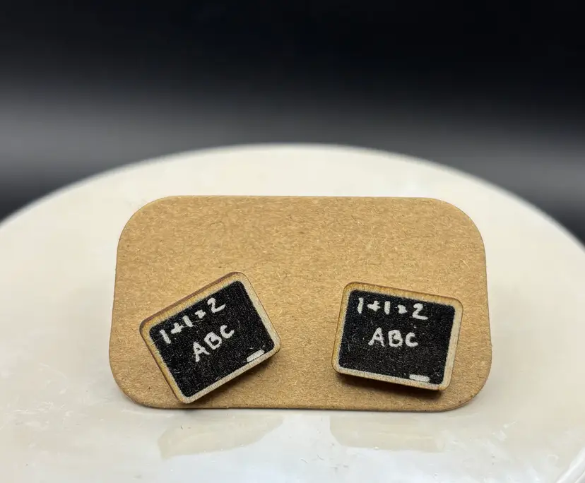 Chalk Board Earrings, small posts, wood and paper, teacher gift, school