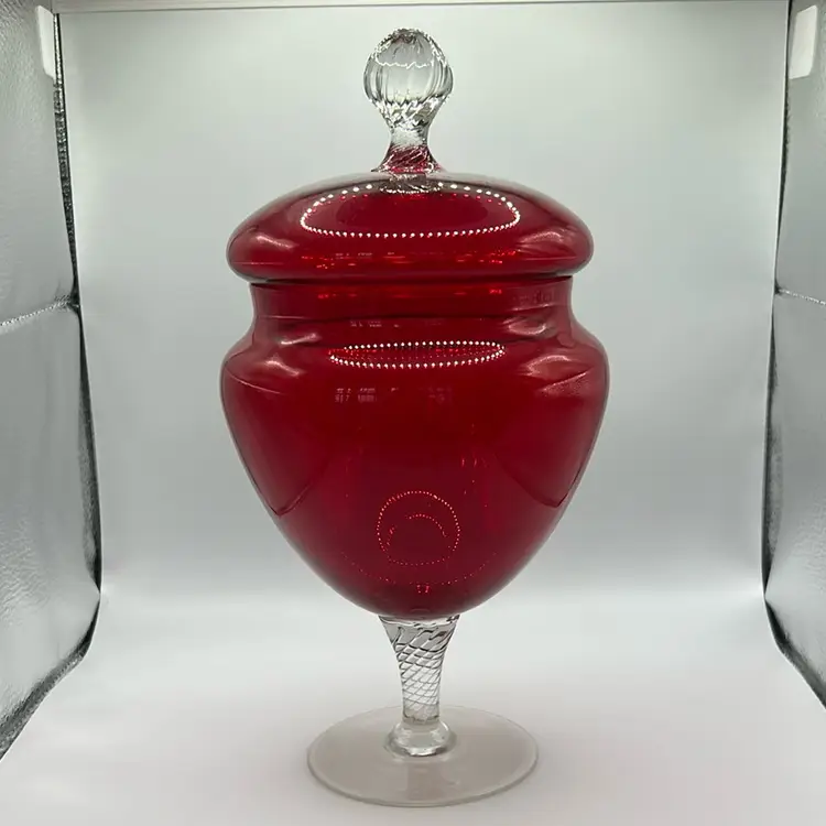Empoli, Red Glass Apothecary Jar